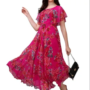 Luxueuse robe Maxi florale imprimée travail Boho Lady Resort robe de soirée rose bohème