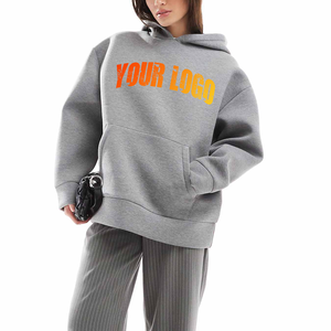 2025 Nueva Sudadera con capucha de gran tamaño granate de alta calidad para mujer 500 GSM Super peinado preencogido ropa de calle acanalada impresa frente invierno - Product Image 1