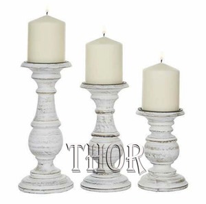 Juego de portavelas de pilar de madera de mango tradicional de 3 piezas, soporte de madera decorativo de vidrio de estilo Ins plateado, fiestas de boda, Spa en casa - Product Image 3