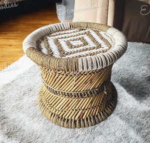 <b>Antique</b> Natural Bamboo Mudda Ottoman Elegant Small Foot Rest <b>Stool</b> Bone Inlay Console Traditional Design Eco-Friendly Bedroom - Product Image 4