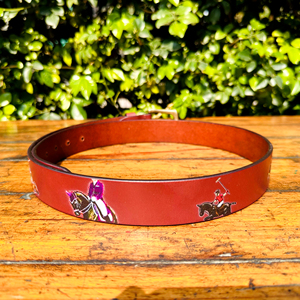Cinturón de cuero genuino con estampado de polo de caballo exótico con hebilla OEB de latón Cinturón de cuero Premium para hombres y mujeres - Product Image 3