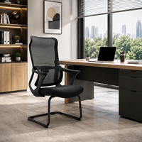 Chaise de bureau ergonomique à dossier haut en maille pour visiteurs, avec soutien lombaire adaptatif, accoudoirs fixes en PP et base à patins