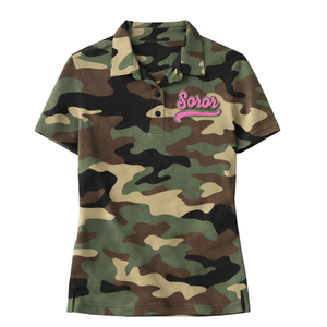 Camo Soror Polo Shirt Greek Sorority Womens Pink & Green College Sisterhood Stylish Casual Polo Apparel - Product Image 3