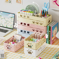 Cesta de Armazenamento Dobrável Organizador de Mesa em Plástico PP Caixa de Armazenamento Empilhável Suporte para Cosméticos e Material de Escritório