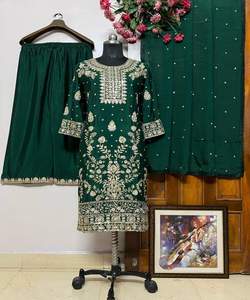 ชุดคอตตอนผ้า Georgette ปักลายลำดับด้านบนด้านล่าง dupatta ผ้าคอตตอนแฟนซีชุดแต่งงานราคาพิเศษ - Product Image 4