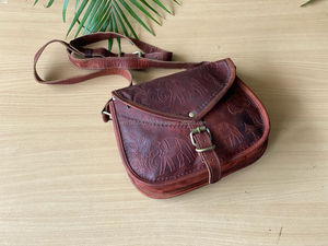 Bolso de cuero con relieve para mujer, bandolera de cuero marrón, Estilo Vintage - Product Image 4