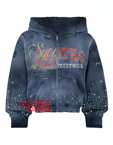 Sweat à capuche personnalisé en strass 500gsm - Heavyweight 500gsm Distressed Rhinestone Hoodie, OEM Streetwear Logo personnalisé - Product Image 6