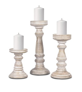 Juego de 3 portavelas con acabado de lavado blanco para decoración del hogar, soporte cónico usado para bodas y hoteles - Product Image 1