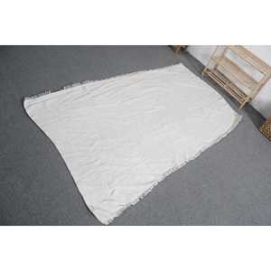 Tapis turc vintage 6,3x3,4 pieds, tapis d'appoint, tapis en laine blanc gris à pois - Product Image 4