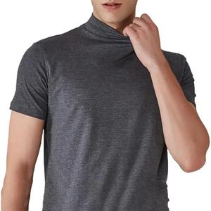 T-shirt pour homme à demi-col haut Slim Fit T-shirt d'été décontracté à manches courtes de couleur unie élastique pull fin T-shirts pour hommes - Product Image 1