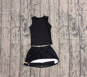 Baby Girls Black <b>Gold</b> Stripe Vest Top Skirt Shorts Team Yoga Active <b>Clothes</b> Sets - Product Image 4