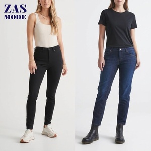 Jean déchiré évasé en denim biologique noir respirant et écologique pour femme, style skinny hip-hop, pantalon décontracté - Product Image 1