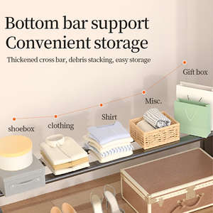 Porte-vêtements moderne en métal robuste avec 10 crochets latéraux et 2 étagères inférieures Rail à vêtements en verre noir, porte-épices - Product Image 6