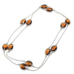 Collier Quartz fumé 925 argent Sterling pierre précieuse chaîne lunette ensemble bijoux faits à la main élégant pendentif pierre brune cadeau pour les femmes - Product Image 4