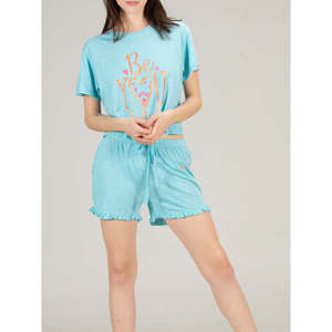 Ensemble de vêtements de nuit en jersey 100% coton - Shorts et haut super doux et respirants avec taille élastique et poches, logo personnalisable, offre ODM - Product Image 1