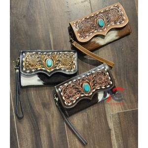 Portefeuille-bracelet pour femme, nouveau design occidental 2025, pochette en cuir de vachette, cuir véritable travaillé à la main, porte-monnaie et porte-cartes - Product Image 1