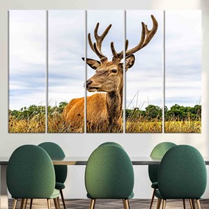 Impresión en lienzo de ciervo elegante - Arte de pared con diseño gráfico moderno, JUEGO DE 5 LIEÑOS - Product Image 1