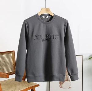 เสื้อสเวตเตอร์คอกลมของผู้ชายเสื้อสเวตเชิ้ตลายนูน3D ตามสั่ง - Product Image 3