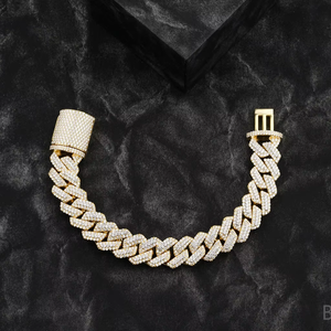 กำไลข้อมือสีทองขาว14K สองแถวประดับเพชรธรรมชาติของขวัญฮิปฮอปสุดหรูจากอินเดีย - Product Image 1