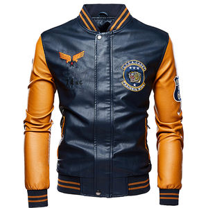 Chaqueta universitaria de piloto de cuero PU para hombre, abrigo de bombardero de béisbol universitario bordado de lujo para invierno, estilo informal, logotipo frontal - Product Image 2