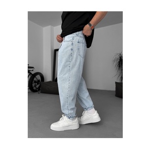กางเกงยีนส์ผ้าฮิปฮอปซักสำหรับผู้ชายกางเกงยีนส์ลำลองขากว้างเป็นมิตรต่อสิ่งแวดล้อมผ้า100% - Product Image 3