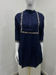 Blusas Cortas Elegantes de Rayón con Bordado Chikankari, Moda para Chicas de Oficina y Universidad, Largo hasta la Rodilla - Product Image 5