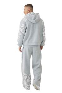 Nueva llegada: Conjuntos deportivos con cremallera en gris jaspeado con estampado Puff, 100% algodón, ropa informal para invierno, mejores precios, conjunto deportivo con estampado Puff. - Product Image 2