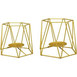 Lot de 2 bougeoirs en T en métal de forme hexagonale pour la décoration du salon Bougeoir en T de luxe fini or - Product Image 1