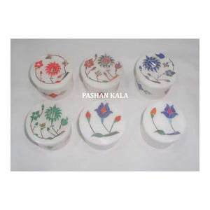 Cajas de joyería con incrustaciones para decoración del hogar, forma redonda, hecho a mano, mármol blanco pulido de la mejor calidad con precios al por mayor - Product Image 1