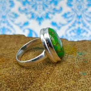 Anillo de Plata de Ley 925 de grado superior, diseño Simple, cabujón turquesa de cobre verde Natural, piedras preciosas, fiestas hechas a mano, corte ovalado - Product Image 3