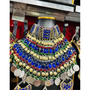 ชุดเครื่องประดับทำด้วยมือสไตล์เผ่า kuchi ของอัฟกานิสถานสำหรับผู้หญิงเครื่องแต่งกายในงานแต่งงานสร้อยคอแบบชาวอัฟกานิสถานโบราณพร้อมต่างหูและชุดทิกก้า - Product Image 2