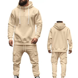 Venta caliente de invierno de talla grande sólido para hombre de 2 piezas chándal deportivo Sudadera con capucha y pantalones Cargo traje de jogging - Product Image 3