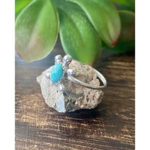 Zuni Handmade Fine Jewelry <b>Dainty</b> Hip-Hop Turquoise Gemstone <b>Ring</b> with Sterling Silver Turtle Design Size 9.5 Everyday Wear - Product Image 4