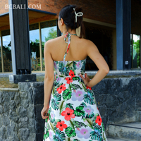 Venta caliente Boho Chic Rayon Halter Neck Floral Maxi vestido para mujer Casual sin mangas para vacaciones de verano Resorts de alta calidad
