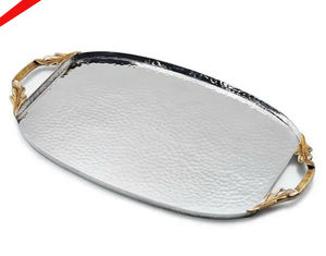 Bandeja de servicio de metal con acabado plateado de buena calidad con mango de diseño para bodas y fiestas - Product Image 5