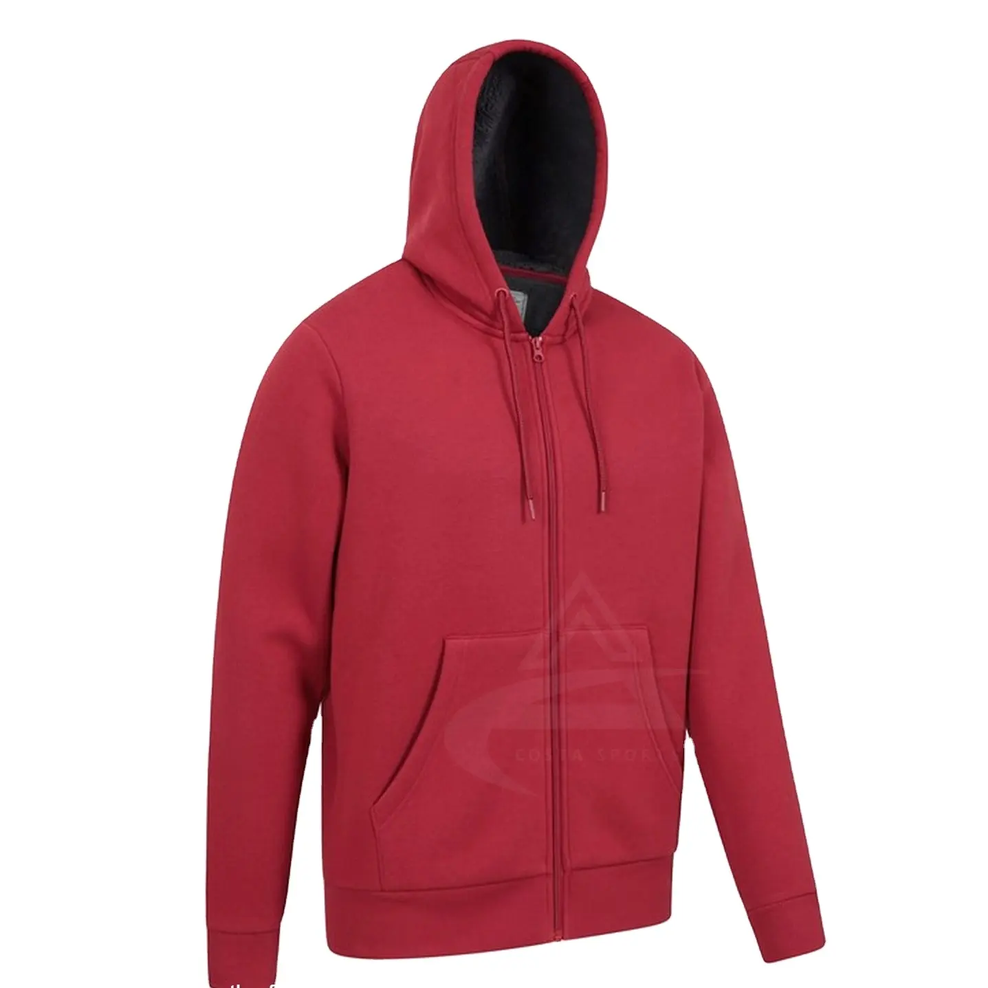 Customize Red cotton blend fabric borg fleece lining extra warmth comfortable Lightweight Men hoodie