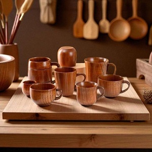 Tasses à thé en bois massif personnalisées de qualité supérieure soucoupes et tasses à café Supports de boissons chaudes en bois naturel pour vin, bière et café - Product Image 2