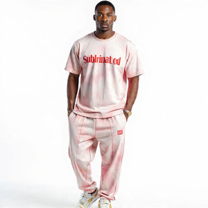 100% algodón poliéster camiseta chándal hombres verano Tie Dye sublimación camiseta pantalón dos piezas conjunto manga larga Camiseta Top hombres - Product Image 2