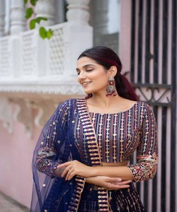 Vêtements de mariage georgette broderie avec fil travail lehenga choli avec dupatta fête porter meilleur prix textile vêtement - Product Image 4