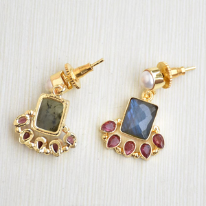 Pendientes Colgantes de Latón de Moda, Perla de Exportación, Hechos a Mano, Semipreciosos, Chapados en Oro de Alto Pulido, Diseño Único - Product Image 3