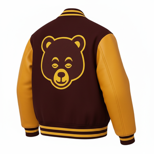 Chaqueta Universitaria de Invierno Personalizada de Alta Calidad, Color Granate, Unisex, de Lana y Cuero, con Mangas de Cuero, Estilo Bomber, con Parche en Relieve y Letras Universitarias - Product Image 4