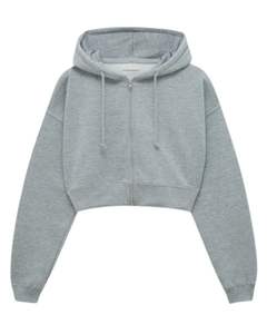 Women <b>Light</b> Grey Cropped Zip <b>Up</b> Hoodie Long Sleeve Drawstring Hooded Sweatshirt Casual Streetwear Winter Fashion Top For Ladies - Product Image 1