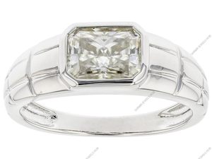 18K White Gold Plating <b>Men's</b> <b>Ring</b> with 1.60 Carat Moissanite Ruby Classic Style VVS Clarity Sterling Silver 8x6 MM" - Product Image 4