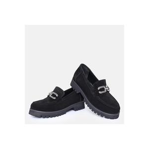 Mocassini da donna di grandi dimensioni in vera pelle scamosciata 41-42-43-44 camoscio nero - Product Image 3