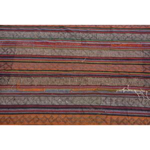 Kilim Vintage Rug, 3.6x9.4 ft Turkish Rug, <b>Red</b> Ikat <b>Wool</b> Rug - Product Image 5