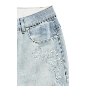 Vente chaude Nouveautés Femmes XL Plus La Taille Bleu Denim Coupe Droite Skinny Pantalon Haute Respirant Lavé Adoucissant High Street - Product Image 6
