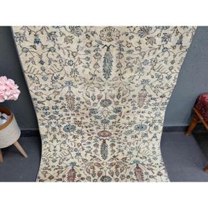 Alfombra Vintage de 3.2x7.7 pies, Alfombra, Alfombra Azul a Cuadros de Lana - Product Image 2