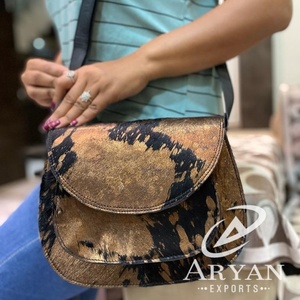 New Western Stylish Metallic Fur Leather Shoulder <b>Bags</b> High Quality Fashionable Genuine Metallic Fur Leather Sling <b>Side</b> Handbags - Product Image 1