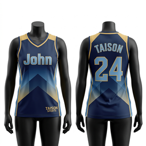 เสื้อบาสเก็ตบอลผู้หญิง พรีเมียม 180 GSM ผ้าโพลีเอสเตอร์ตาข่าย สีกรมท่า-เขียวอมฟ้า-ทอง ดีไซน์หลายแผ่น ระบายอากาศได้ดี สกรีนโลโก้ตามสั่ง - Product Image 3