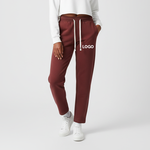 Pantalones Deportivos de Forro Polar para Mujer, 300G, Invierno, Encaje, Estilo Urbano, Cintura Elástica, Pierna Recta, Color Sólido, Servicio OEM - Product Image 1